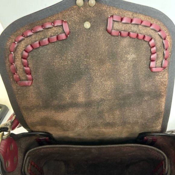 Halikarnas Leather Shoulder Bag Purse Red Removable Braided Strap Boho - Picture 6 of 9